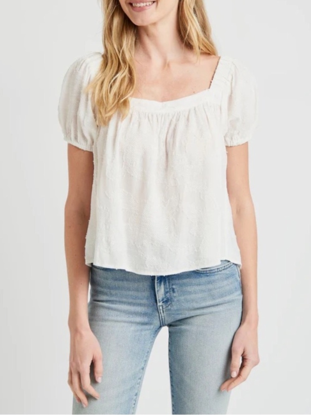 Splendid - Size L - Nicki Jacquard Blouse (Puff Sleeve Off or On the Shoulder)